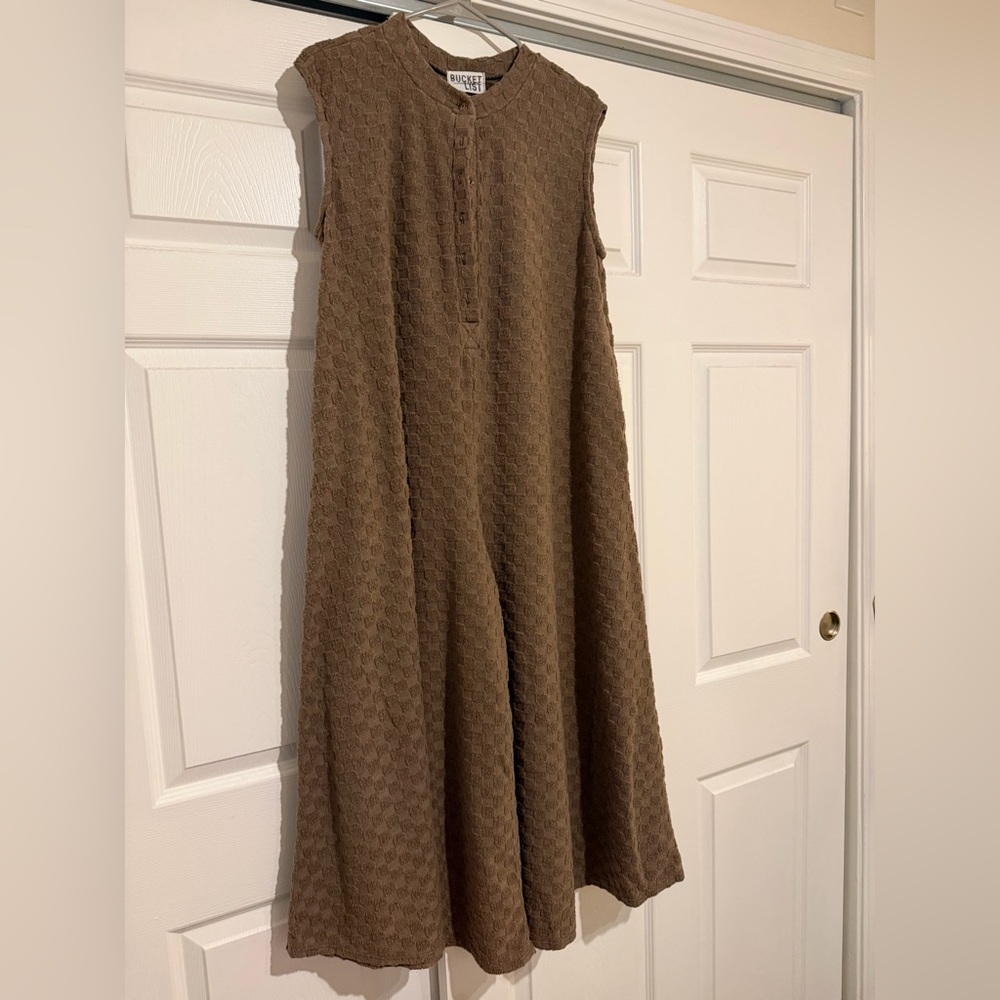 Brown Textured Sleeveless Jumpsuit